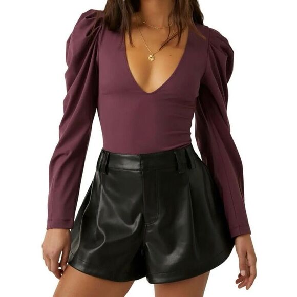 Intimately Free People Va Va Voop Bodysuit Long Sleeve Women XS Precious Wine - Picture 1 of 13